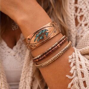 Copper Cuff Bracelet with Turquoise Inlay